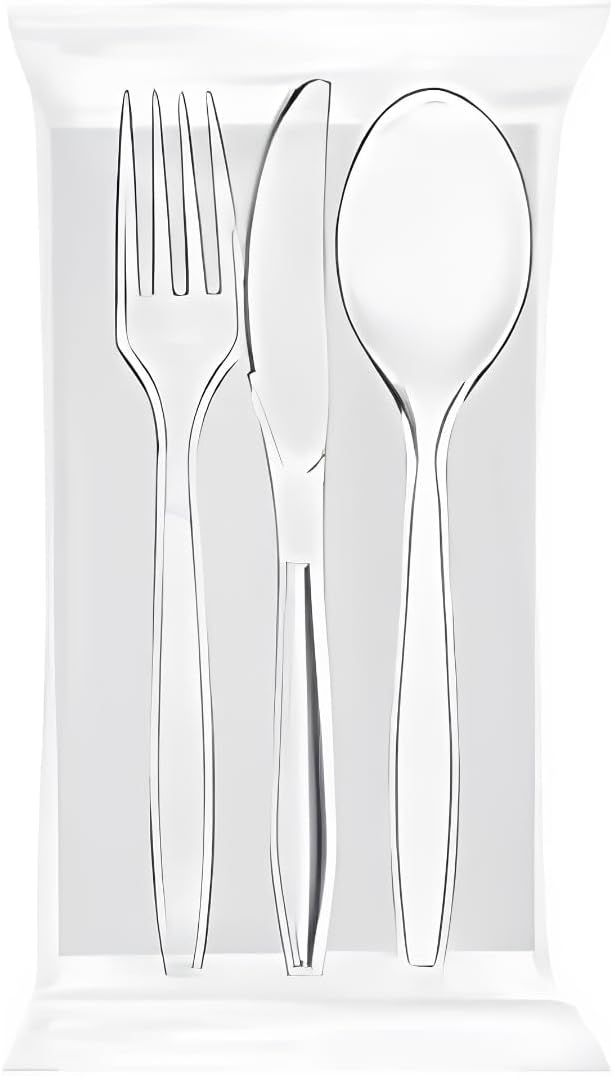 TRIS CRISTAL RIUTILIZZABILE TRASPARENTE + TOVAGLIOLO+ POSATE 500PZ